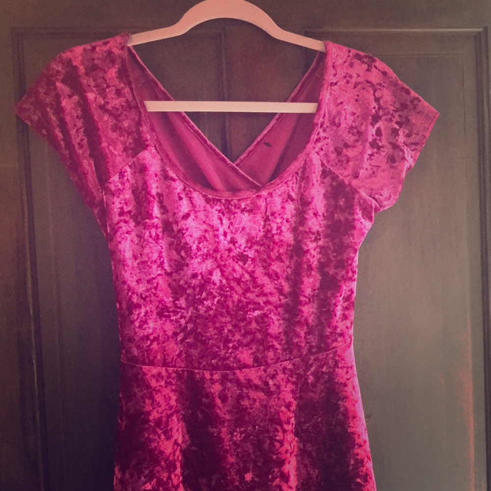 Above the knee fuchsia/ pink  velvet dress .